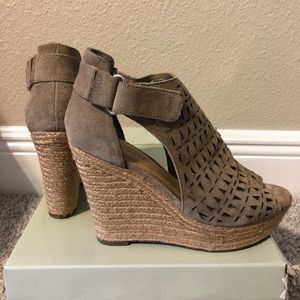 Marc Fisher Suede Espadrille Wedge Bootie Taupe
